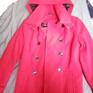 Women's Red Hooded Peacoat